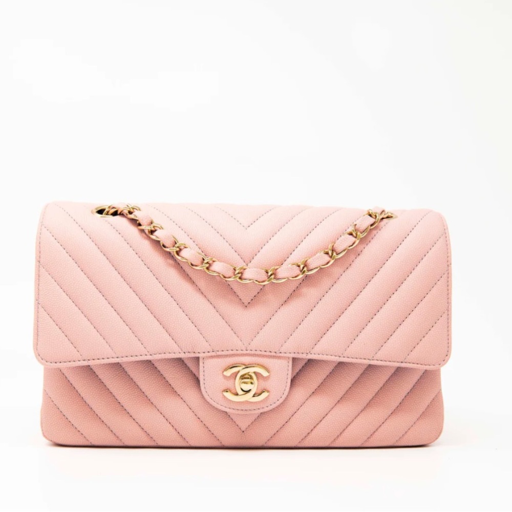 Chanel Pink Chevron Medium Classic Flap